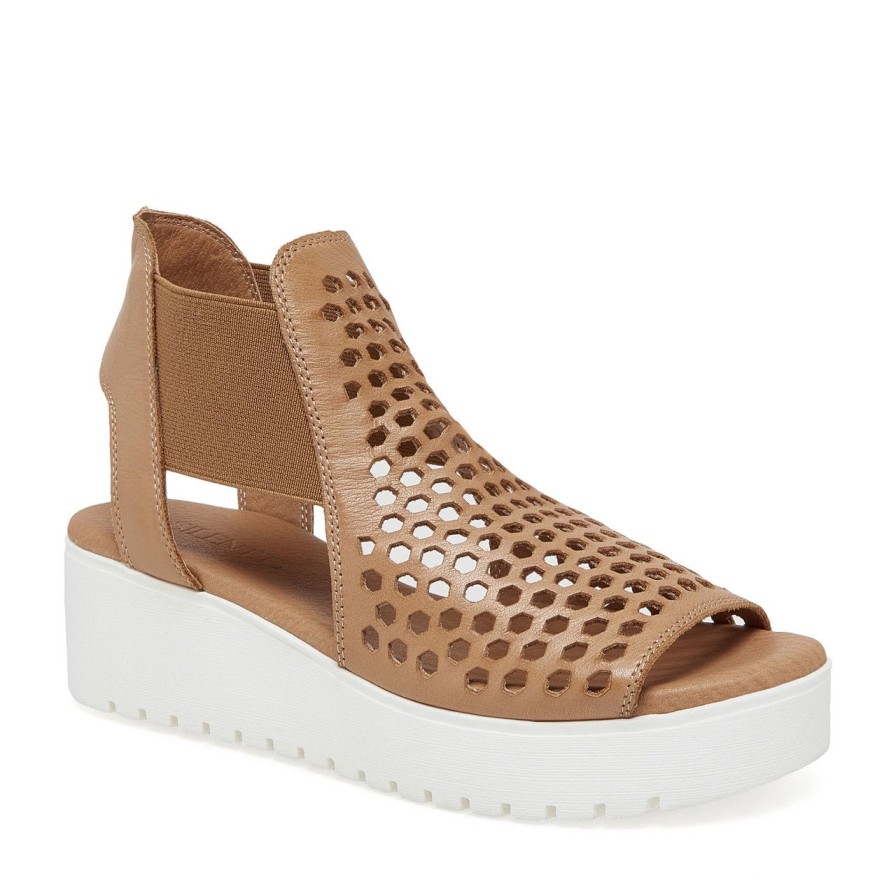 Women Silent D Platforms | Odeya Sandal Dark Tan/White