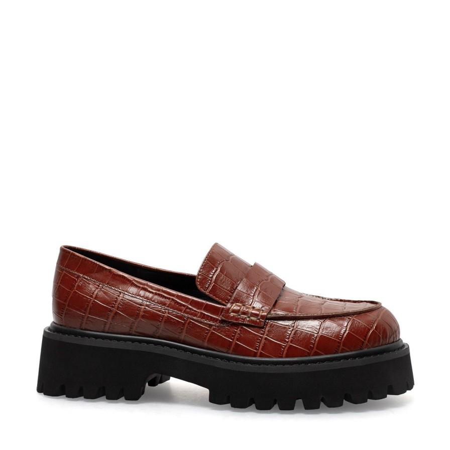 Women Silent D Flats & Loafers | Sia Loafer Dark Tan Croc